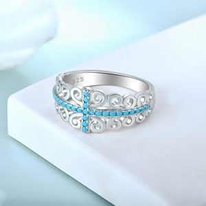 YILUN 925 plata esterlina <span class=keywords><strong>turquesa</strong></span> Cruz anillo rodio plateado filigrana diseño CZ diamante boda banda para mujer - Product Image 3