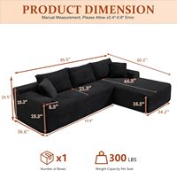 Canapé modulaire en velours côtelé compressé en forme de L, garni d'éponge, sans assemblage, idéal pour les petits appartements et salons