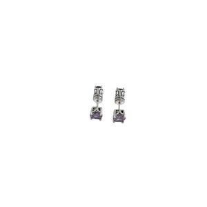 S925 Sterling <b>Silver</b> <b>Stud</b> Earrings Purple Zirconia Geometric Design Everyday Wear Women Fine Jewelry - Product Image 5