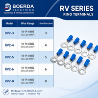 Connecteurs électriques à sertir ronds RV2-3.2 bleus, isolés, à borne annulaire, en cuivre 16-14 AWG, avec isolation en PVC et placage étain