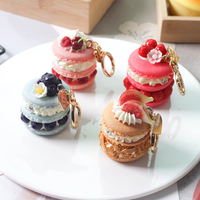 Gantungan Kunci Kue Buah Lucu dan Imut, Liontin Dessert, Hadiah untuk Wanita, Anggur, Ceri, Blueberry, Macaron, Gantungan Kunci Simulasi Makanan