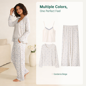 <span class=keywords><strong>Pigiama</strong></span> da Donna Personalizzato in <span class=keywords><strong>Cotone</strong></span> Spandex Modal 3 in 1 con Maniche Lunghe Imbottite, Motivo in <span class=keywords><strong>Pizzo</strong></span>, Taglie Plus Size - Product Image 4
