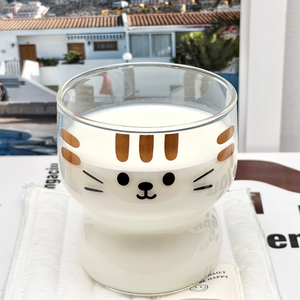 300ml 예쁜 디자인 고붕규산 유리 귀여운 고양이 프린팅 음료 컵, 냉온 음료용, 어린이 우유컵 - Product Image 1