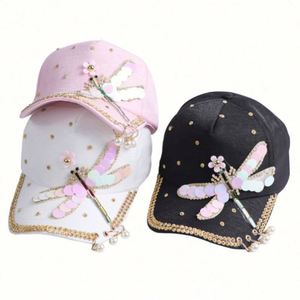 Wholesale 5 Panel Common Fabric Unisex <b>Cheap</b> Soft Faux <b>Crystal</b> Short Bill Stylish Baseball Cap - Product Image 2