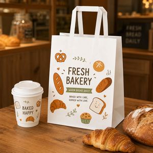 Bolsas de Papel para Panadería con Logotipo Personalizado, Asas Planas, Grado Alimenticio, para Pan y Pasteles, Embalaje para Llevar, Reciclables, Venta al Por Mayor, OEM, ODM - Product Image 2