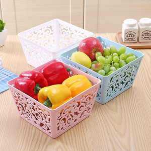 <b>Square</b> Fruit <b>Basket</b> 18.5x14.5x11.5cm Hollow Pattern Stackable Storage <b>Basket</b> For Kitchen Food Organization Mixed Colors - Product Image 3