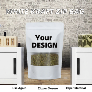 Bolsa de Papel Kraft Blanca Reutilizable Personalizada con Cierre, para Envasado de Alimentos, Dulces, Galletas, Snacks, Azúcar, Comida para Mascotas, Chicle - Product Image 6