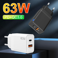 Câble de charge multiple 63W à double port 45W Type-C, charge ultra rapide PD 3.0 QC3.0 USB C, prise EU, chargeur de téléphone en vrac