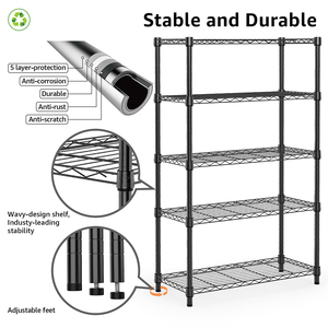 MZG 1250 lbs Steel Heavy Duty 5-Tier Black Lacquer Wire Shelving <b>Unit</b> Steel Organizer Rack for Garage <b>Kitchen</b> Bathroom Laundry - Product Image 4