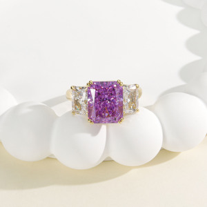 CM Jewelry Wholesale Luxury 14K Gold Plated Emerald Cut Colorful Zircon <b>Fine</b> <b>Rings</b> Pink Blue Yellow Ruby Gemstone <b>Rings</b> women - Product Image 2