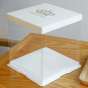 Emballage de gâteau biodégradable personnalisé, boîtes à gâteau carrées transparentes imprimées avec une couronne dorée - Product Image 5