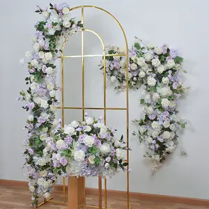 Artificial Flower Wall Backdrop Decorative Hanging Real Touch Silk Purple Roses Wedding Flowers For Luxury Decoration