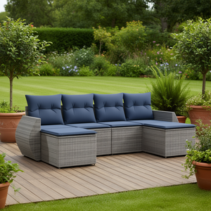 Ensemble de canapés de jardin en polyrotin 6 places, mobilier d'extérieur avec coussins, design contemporain gris - Product Image 2