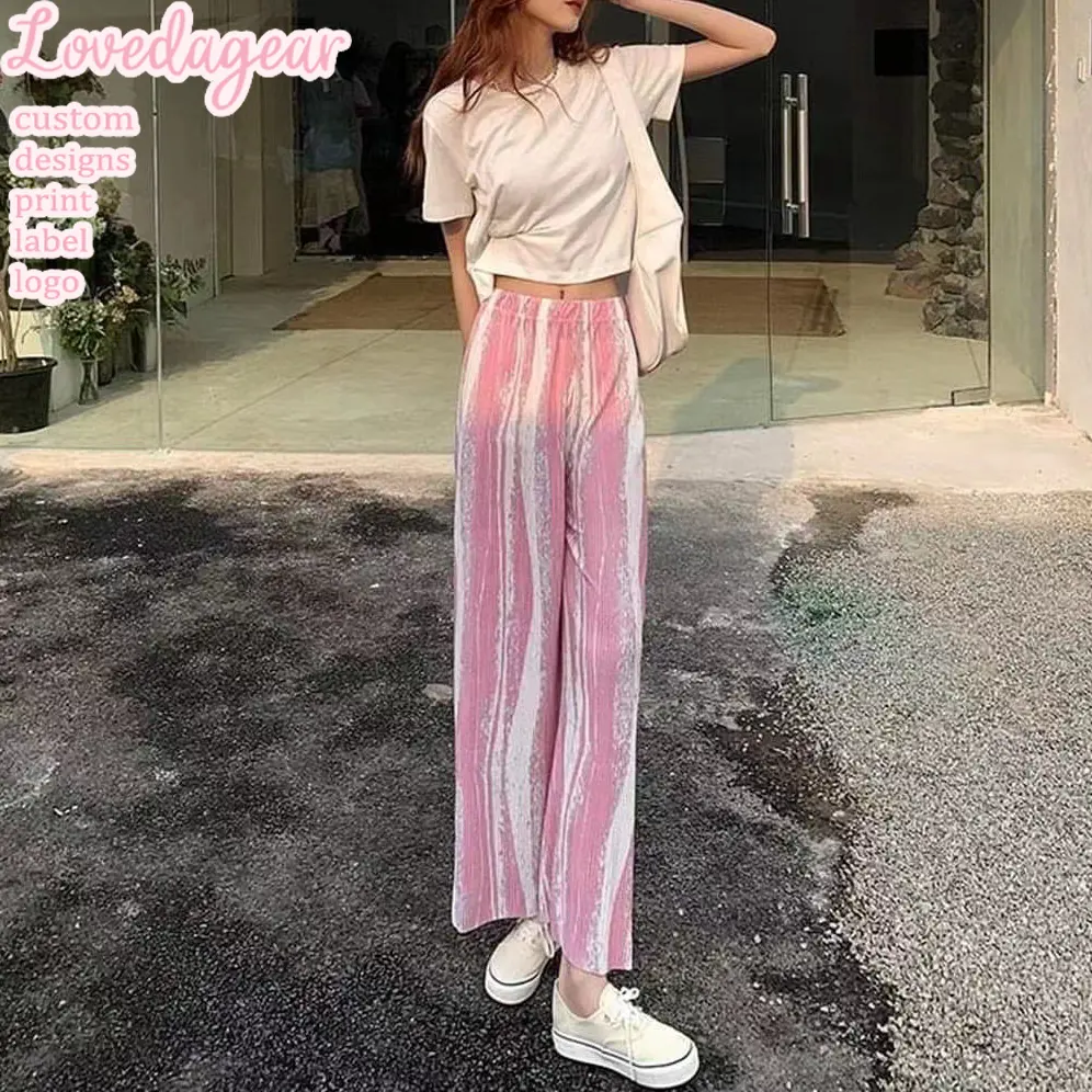 Loveda Custom Private Label Mujeres Verano Suelto Tie Dye Utility Casual Cintura elástica Pierna ancha Pantalones largos Palazzo