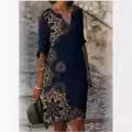 Vestido Holgado con Cuello en V y Estampado Floral, para Primavera y Otoño, Talla Grande, Estilo Profesional - Product Image 4