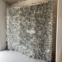 Décoration murale florale argentée pour mariage à domicile MSFAME, fleurs en plastique et soie 3D, toile de fond murale florale