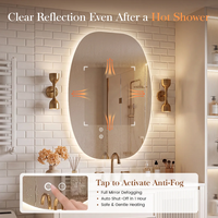 Miroir de salle de bain LED ovale irrégulier avec éclairage rétroéclairé, anti-buée, commande tactile, miroir de vanité intelligent pour la rénovation d'hôtels