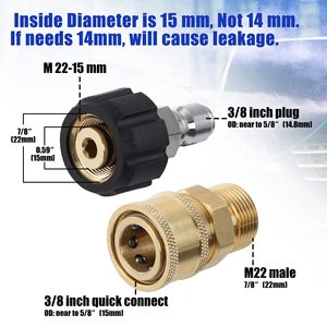 Kit d'adaptateurs pour nettoyeur haute pression, connexion rapide 1/4 pouce M22 14mm en acier inoxydable pour nettoyeur haute pression et lavage de voiture - Product Image 4