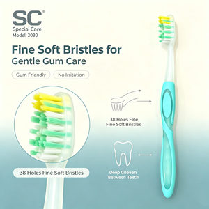 Cepillo <span class=keywords><strong>de</strong></span> Dientes Personalizado Resistente al Calor para Adultos con <span class=keywords><strong>Cuello</strong></span> Transparente y Mango Antideslizante <span class=keywords><strong>de</strong></span> Doble Color - Product Image 2