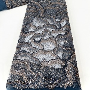 波浪纹理多色重型钻石高密度亮片串珠刺绣薄纱面料100% 涤纶弹力女孩 - Product Image 3