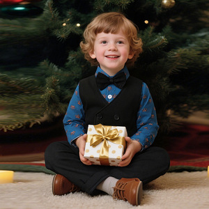 Ensemble trois pièces en coton pour enfant, style britannique, <span class=keywords><strong>gilet</strong></span> de gentleman pour garçon d'un an, vente en gros - Product Image 4