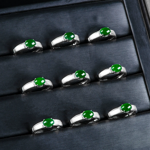 S925 <b>silver</b> <b>set</b> with natural A-grade jadeite egg-shaped gemstone <b>ring</b> in ice-grade jadeite. Women's fashionable adjustable <b>ring</b> - Product Image 3