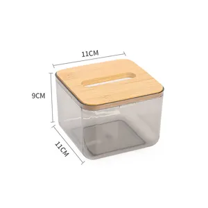 Luxury Tissue Box Clear Holder Tissue Box With Bamboo Lid Supply Wholesale Price Square Tissue Box Holder