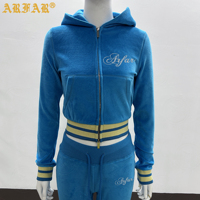 Groothandel Fabrikant Op Maat Gemaakt Dames Kleding Terry Towel Stof Winter Rits Hoodie Lage Taille Flare Broek Dames Trainingspak Set