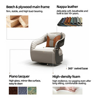 Fauteuil pivotant de luxe beige et orange avec accroche en forme de mors de cheval |   Fauteuil de salon