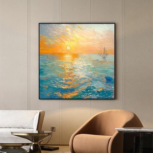 Peinture à l'huile soleil levant sur toile, art abstrait 3D fait main, décoration paysagère pour salon et mur de canapé - Product Image 4
