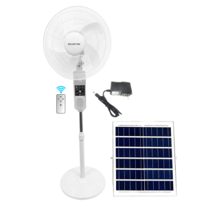 Ventilador de Pie <span class=keywords><strong>Solar</strong></span> Recargable de 16/18 Pulgadas con 5 Aspas, Panel de <span class=keywords><strong>Carga</strong></span> AC/DC 12V y Batería, con Alta Velocidad de Viento - Product Image 1