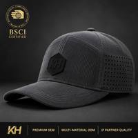 Gorra de béisbol de pana autorizada por BSCI con orificios cortados a láser, gorra deportiva perforada personalizada de primera calidad para marcas IP globales