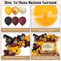 Kit Dekorasi Balon Sekolah Sihir Kustom, Gerbang Balon Burgundy Hitam Emas, Balon Lateks Konfeti, Balon Topi Penyihir Snitch