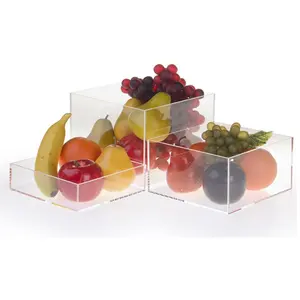5 bên rõ ràng Acrylic hiển thị thực phẩm đứng Riser Hộp Tùy chỉnh Frosted Acrylic trái cây lưu trữ Cube cho đám cưới