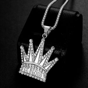 yunnique <b>King</b> <b>Crown</b> Pendant Necklace Gold Plated Stainless Steel Pave Setting Rhinestones Men's Fashion Jewelry Gift - Product Image 3