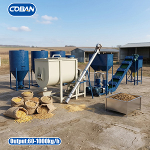 Molino de pellets de alimento para animales de 500-1000 kg/h, línea de procesamiento de alimento para pollos, patos, vacas, ovejas y cerdos con molino, mezclador y transportador. - Product Image 1