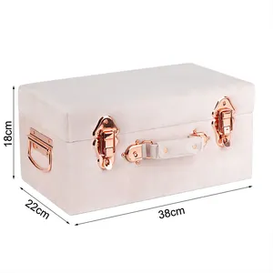 Roze Kleine Formaat Draagbare Fluwelen Kofferbak Koffer Opslag Kofferbak Met Rose Gold Lock Accessoires
