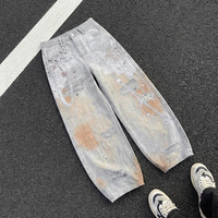 Pantalon Boyfriend Long Décontracté Hiver en Jean Foncé Taille Haute, Style Rétro Américain avec Imprimé Graffiti Vintage