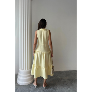 Blusa de Muselina sin Mangas con Cuello y Botones en la Parte Delantera, Color Amarillo, Talla S para Mujer - Product Image 1