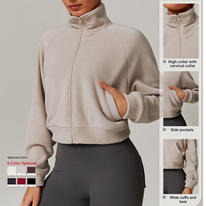 Veste d'Hiver Chaude à Fermeture Éclair pour <span class=keywords><strong>Femme</strong></span>, Vêtement de Yoga et de Course, Haut Coupe-Vent, Manteau de Sport et Fitness en Velours Doublé - Product Image 4