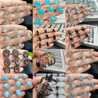 Cincin Batu Permata Alami Grosir dengan Inlay Tembaga Larimar Citrine Aquamarine Opal Kristal untuk Wanita