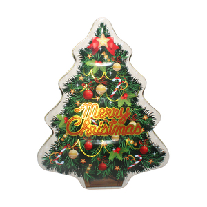 Christmas Tree Shaped <b>Tin</b> Storage Can with Merry Christmas Design for Holiday Gift Candy & Cookie Packaging - Product Image 1