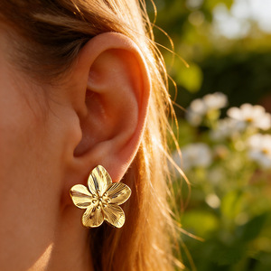 Flower Stud <b>Earrings</b> Gold Plated Zinc Alloy Stainless Steel <b>Post</b> For Women Fashion Jewelry EH11251G - Product Image 1