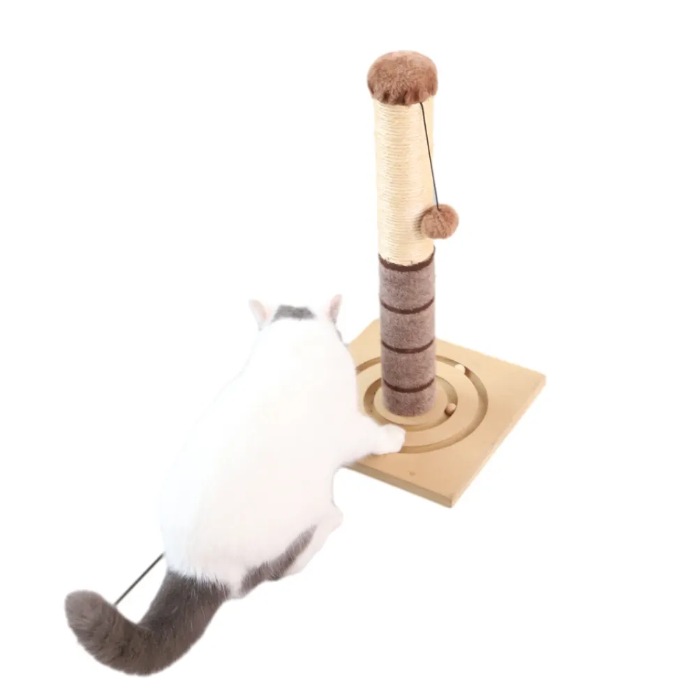 Manufacturer Direct Sale Safety Wood Pet Toys Wholesale Cat Scratcher Ball Sisal Cat Climbing Scratch Tree Post
