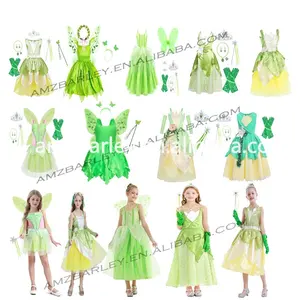 Nieuwe Tinkerbell Kostuum Prinses Meisjes Prinsessenjurk Groene Kinderen Fee Kids Easter Film Groene Bloemen Tianna Cosplay Outfits