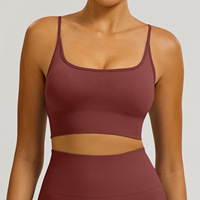 Soutien-gorge de yoga Sense à double bretelle avec coussinets, fines bretelles, couleur contrastante, dos élégant, sous-vêtement de sport pour femme