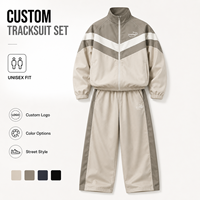 Set Jogger Ukuran Besar Ringan untuk Musim Dingin 3M Beige Polos Berbahan Nilon Organik Katun, Jaket Tracksuit Tahan Angin