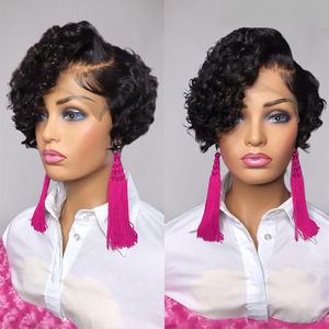 Perruque Lace Front 6 pouces en cheveux humains Remy vietnamiens coupés, noir naturel, style Little Elf, avec dentelle transparente, densité 180% - Product Image 1