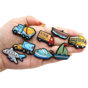 Breloques de chaussures en PVC pour <span class=keywords><strong>transport</strong></span> terrestre, maritime et aérien, motifs de dessins animés (voiture, bateau, <span class=keywords><strong>avion</strong></span>, train), en caoutchouc souple, pour sabots, accessoires pour enfants - Product Image 1