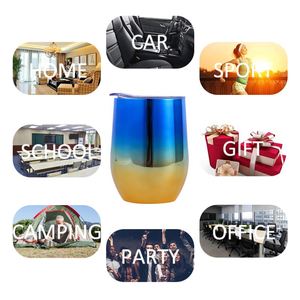 Custom Logo 12oz UV Plating Insulated Stainless Steel <b>Coffee</b> Mugs Double Wall Vacuum Egg Shape Wine Tumbler Cup With Lid - Product Image 3